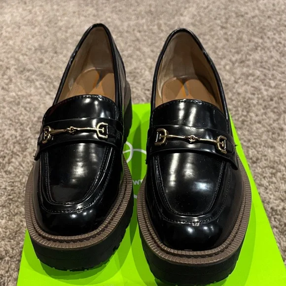Sam Edelman Black Loafers with Gold Accents - Picture 1 of 6